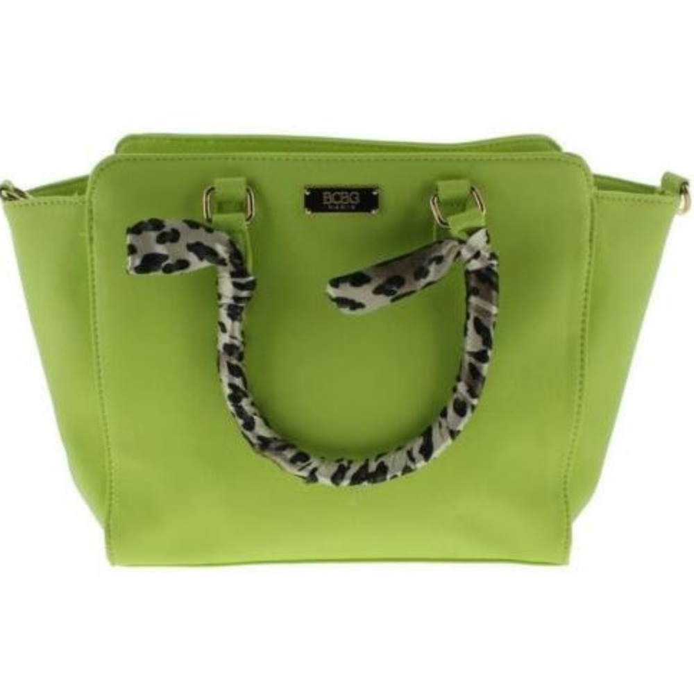 BCBG Paris Womens Green Faux Leather Satchel Bag